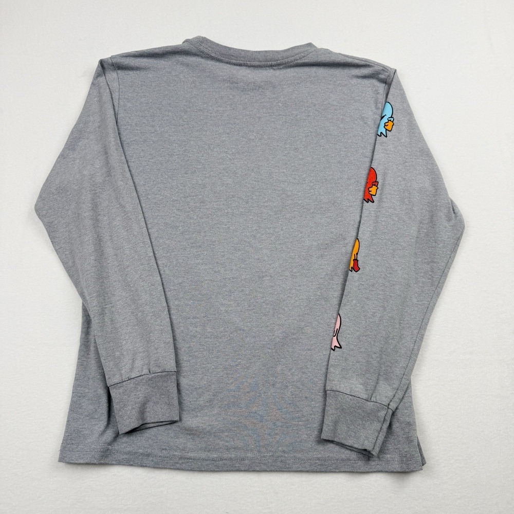 Pac-Man Long Sleeve Graphic T-Shirt Kids Medium 10/12 Gray Ghost Sleeve Gamer - Picture 4 of 4